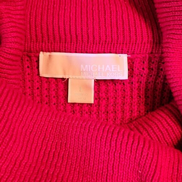 Michael Kors Preppy Waffle Knit Cowl Neck Tunic Sweater, Large, Red w/ Gold Logo - Picture 6 of 8